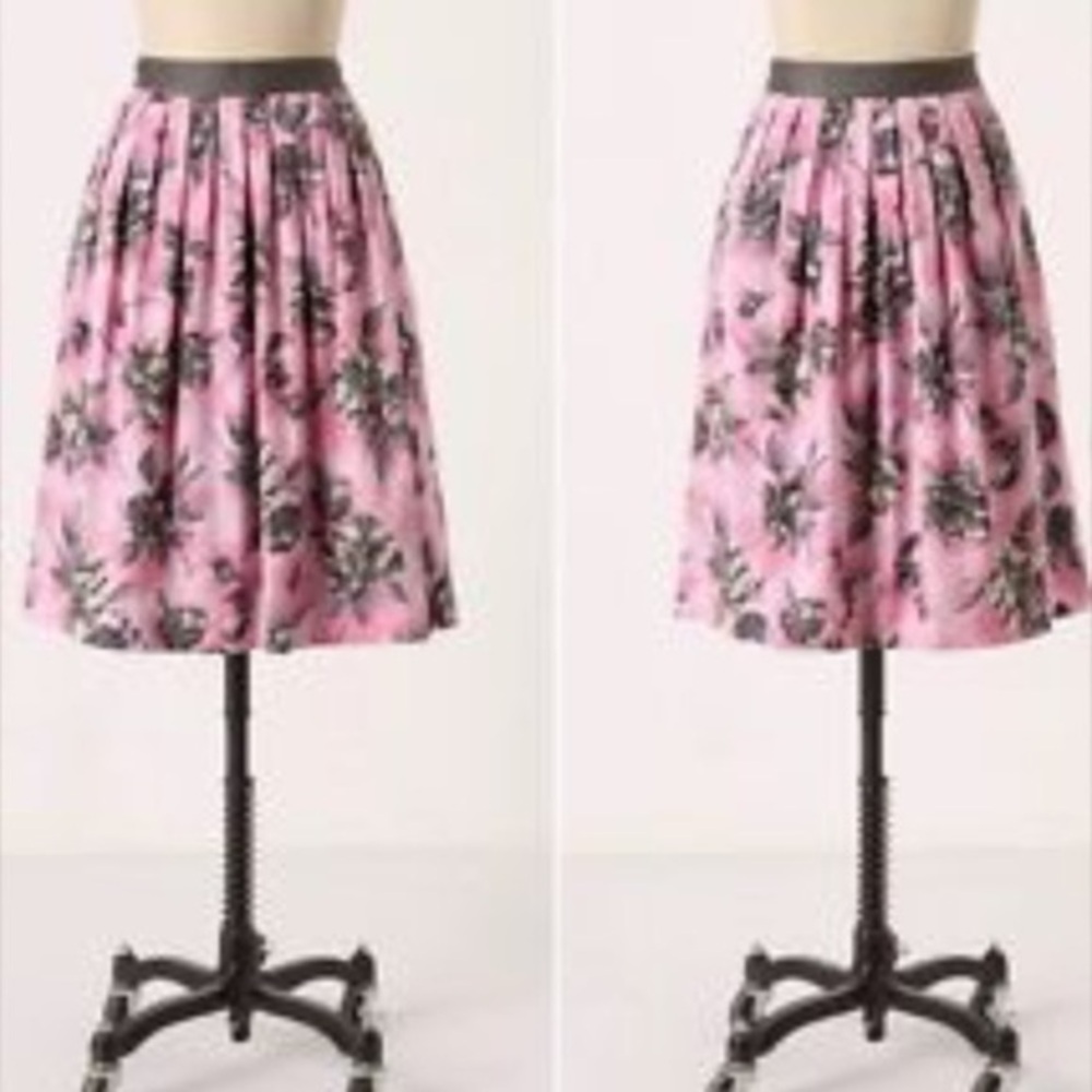 Anthropologie Odille pink grey floral skirt Sz 0​